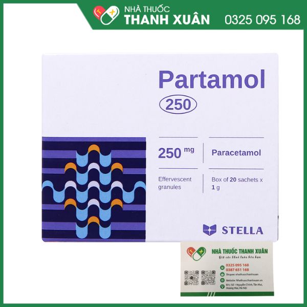 Cốm sủi Partamol 250 giảm cơn đau và sốt từ nhẹ đến vừa